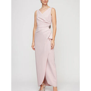 Alex Evenings Ava Blush Pink Sleeveless Contour Sheath Fit Formal Gown Size 14
